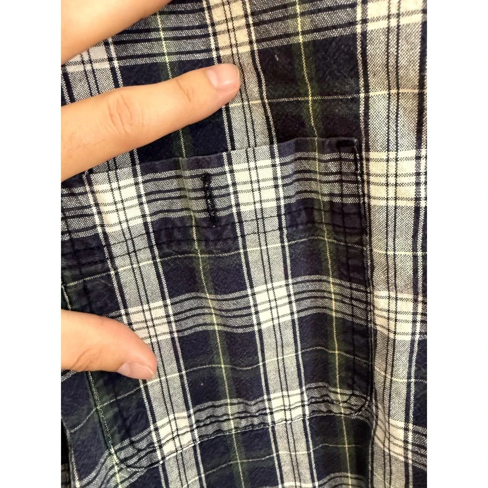 L.L. Bean Plaid Button Down Shirt Size XL Navy Blue Green